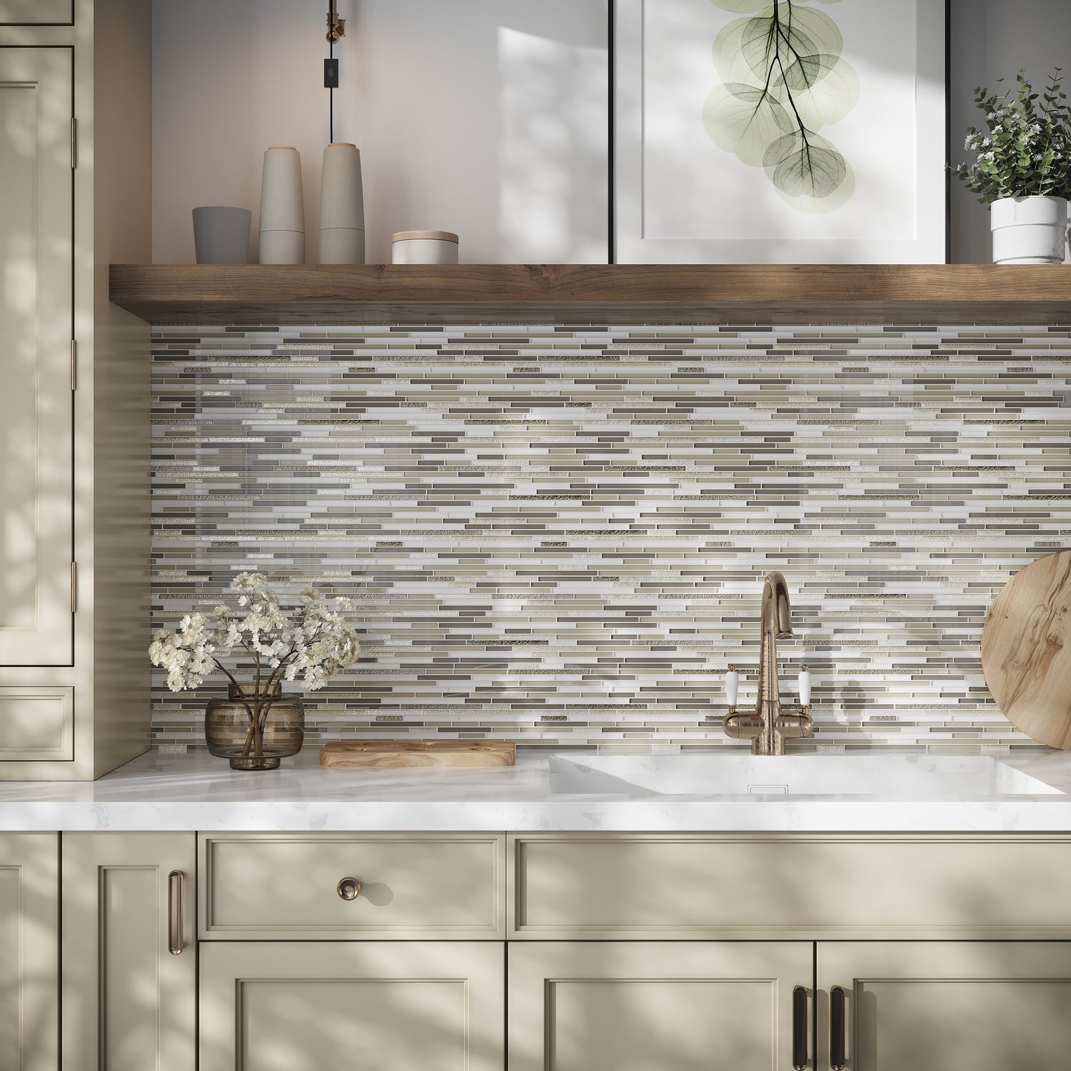 Sample - Beige 12x12 Glossy Matte Textured Brick Glass Mosaic Tile (5 pack, 4.83 sq ft/case)