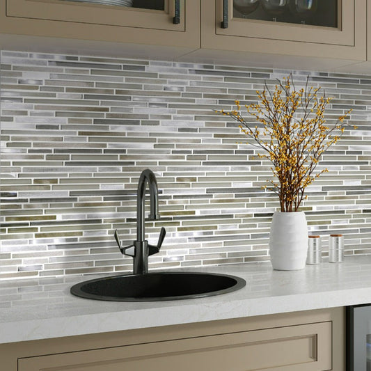 Gray 12x12 Brick Glossy Matte Glass Metal Mosaic Tile (5 pack, 4.83 sq ft/case) - Sample