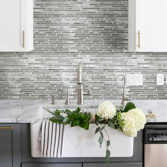 White 12x12 Glossy Matte Brick Glass Metal Mosaic Tile (5 pack, 4.83 sq ft/case) - Sample