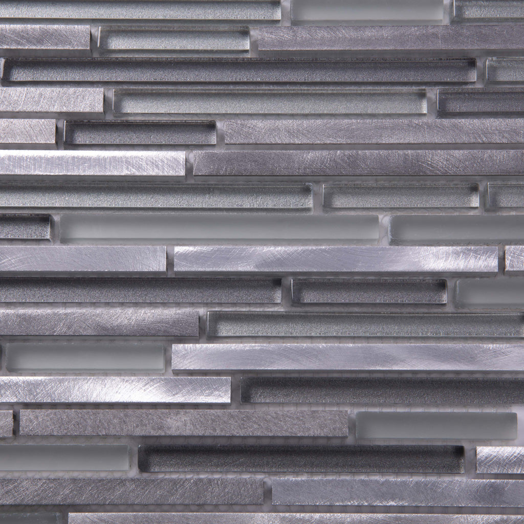 Gray 12x12 Glossy Matte Brick Glass Metal Mosaic Tile (5 pack, 4.83 sq ft/case) - Sample