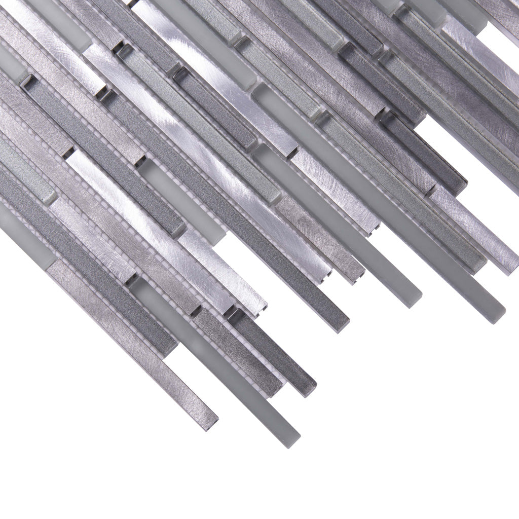 Gray 12x12 Glossy Matte Brick Glass Metal Mosaic Tile (5 pack, 4.83 sq ft/case) - Sample