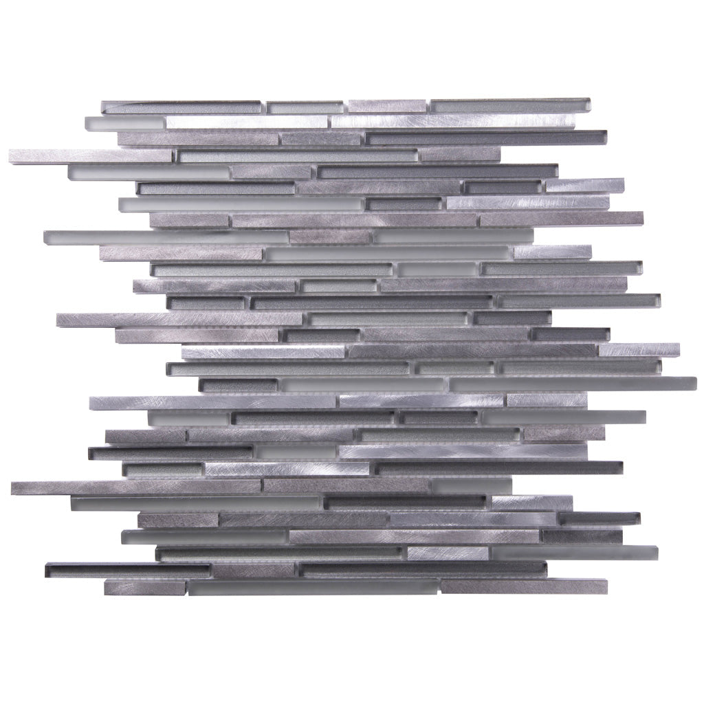 Gray 12x12 Glossy Matte Brick Glass Metal Mosaic Tile (5 pack, 4.83 sq ft/case) - Sample