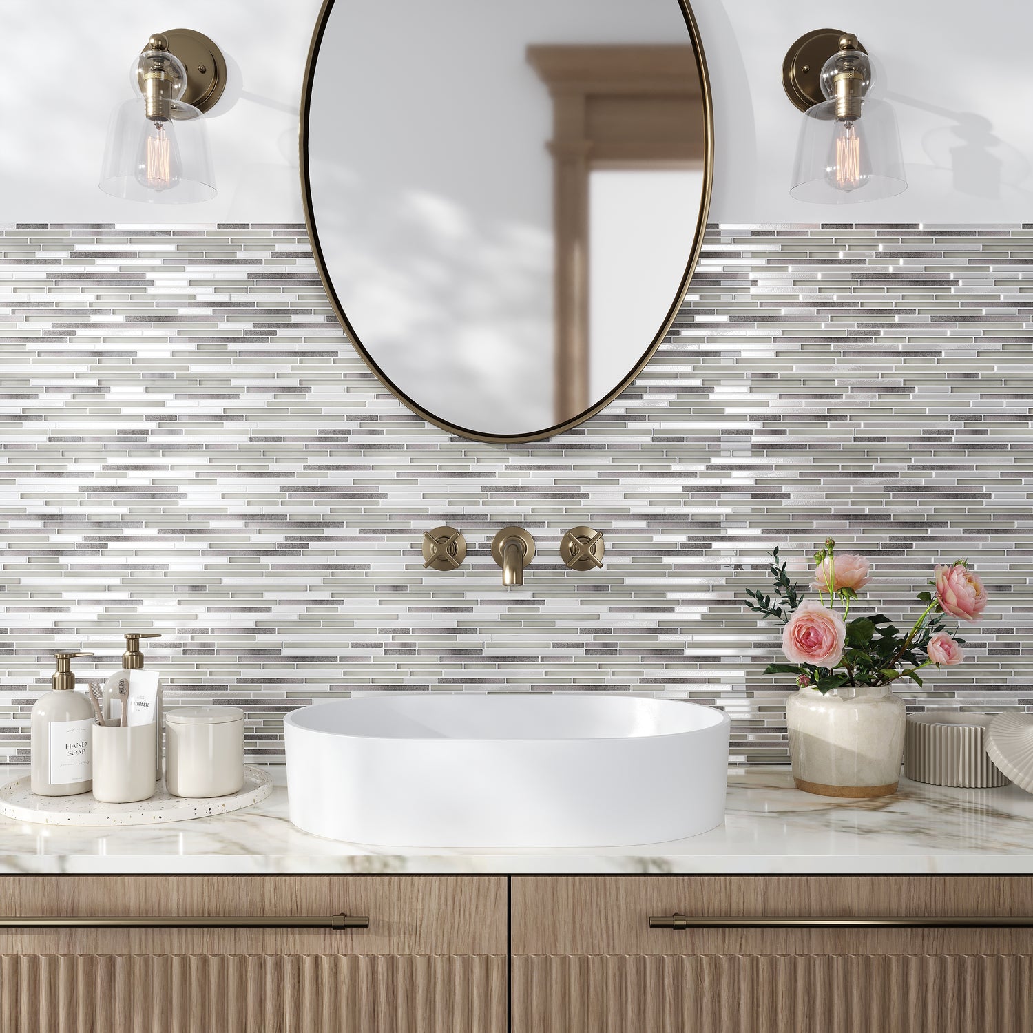 Sample-Gray 12x12 Glossy Matte Brick Glass Metal Mosaic Tile (5 pack, 4.83 sq ft/case)