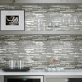 Gray 12x12 glossy matte linear glass and metal mosaic tile backsplash