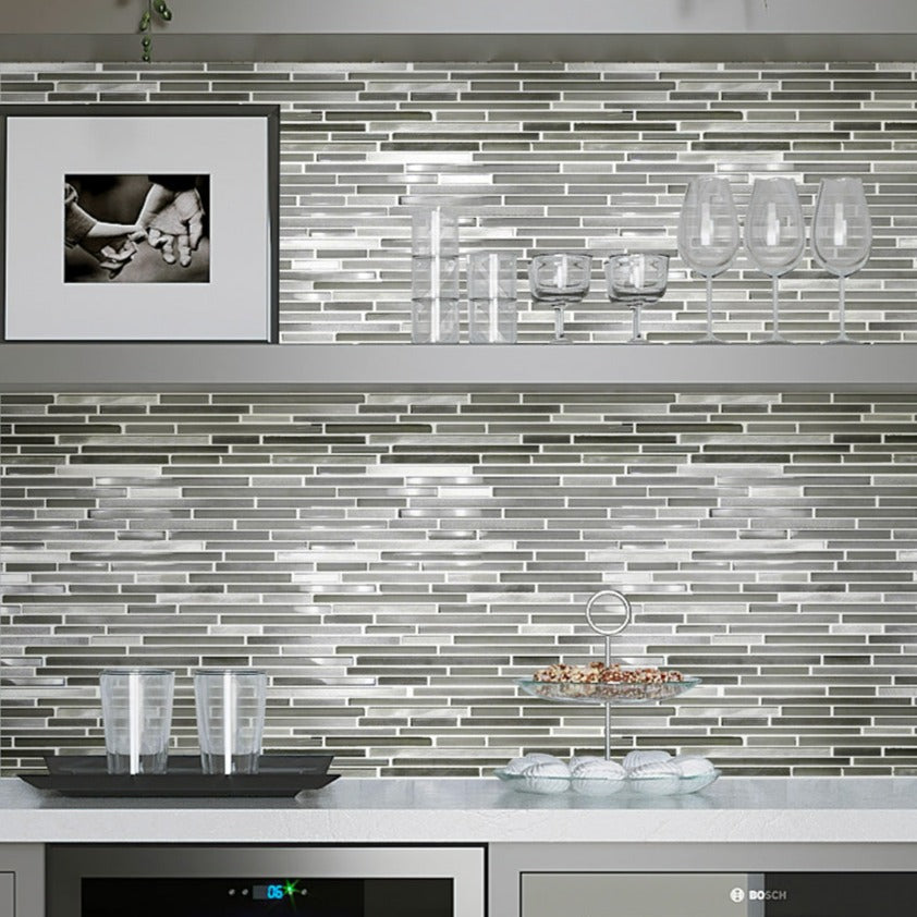 Gray 12x12 Glossy Matte Brick Glass Metal Mosaic Tile (5 pack, 4.83 sq ft/case) - Sample