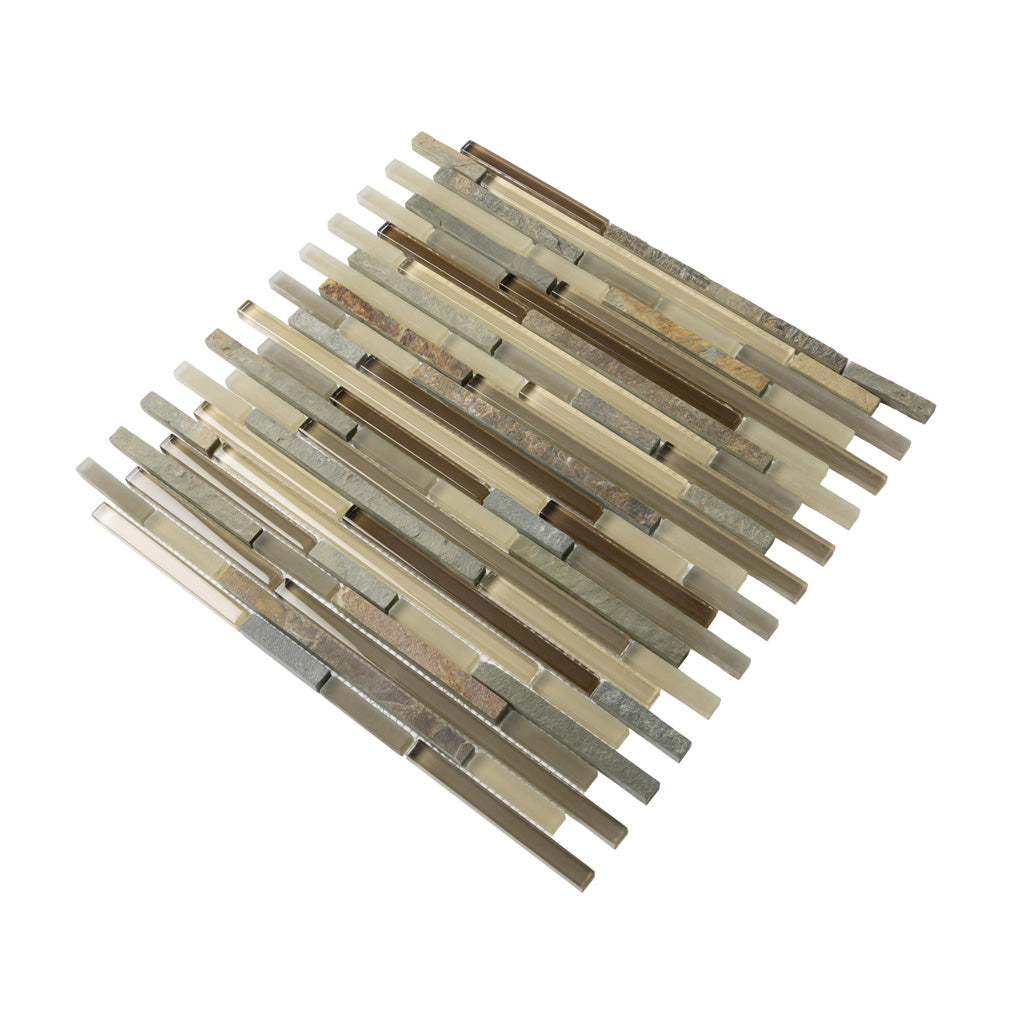 Gray Brown 12x12 Brick Glossy Matte Textured Glass Stone Mosaic Tile (5 pack, 4.83 sq ft/case) - Sample