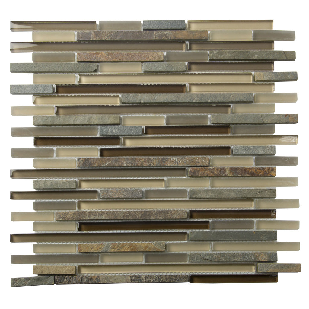 Gray Brown 12x12 Brick Glossy Matte Textured Glass Stone Mosaic Tile (5 pack, 4.83 sq ft/case) - Sample