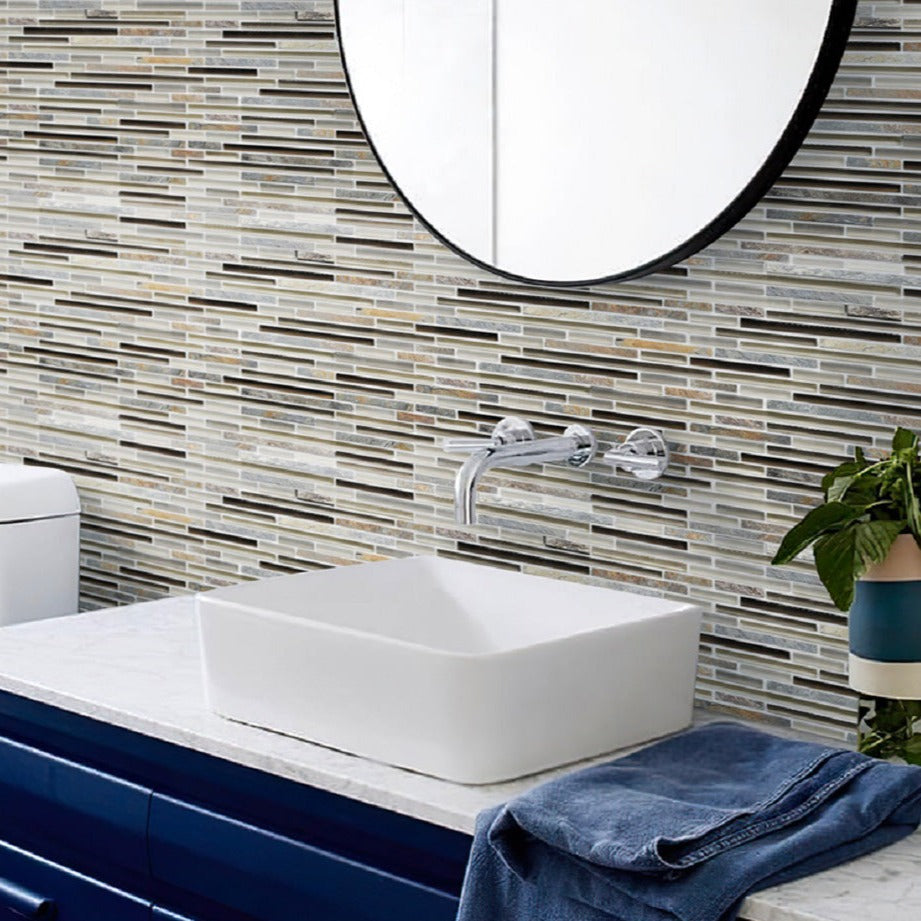 Gray Brown 12x12 Brick Glossy Matte Textured Glass Stone Mosaic Tile (5 pack, 4.83 sq ft/case) - Sample