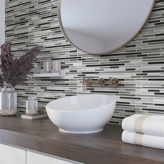 Gray 12x12 Glossy Matte Textured Brick Glass Stone Mosaic Tile (5 pack, 4.83 sq ft/case) - Sample