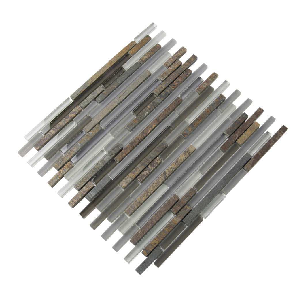 Gray Brown 12x12 Glossy Matte Textured Brick Glass Stone Mosaic Tile (5 pack, 4.83 sq ft/case) - Sample
