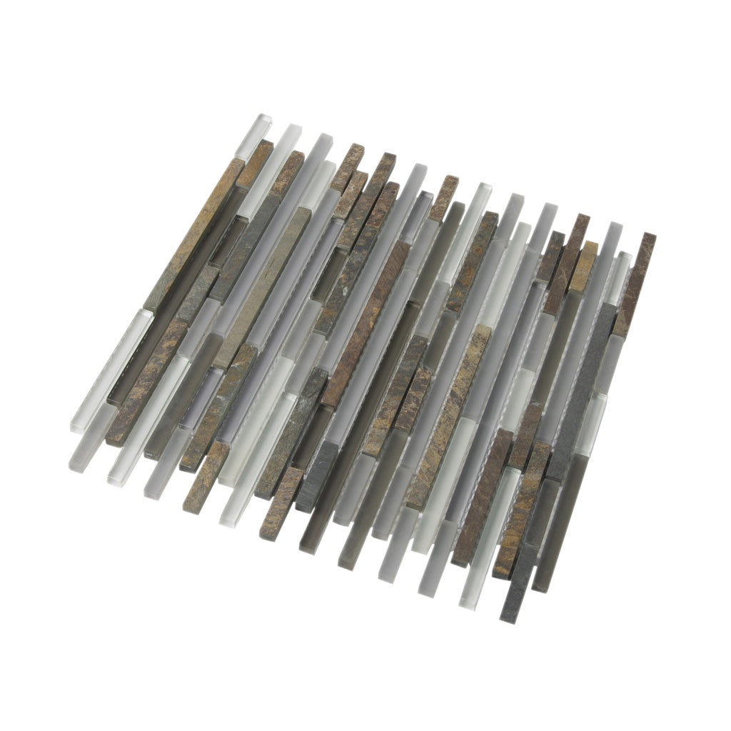 Gray Brown 12x12 Glossy Matte Textured Brick Glass Stone Mosaic Tile (5 pack, 4.83 sq ft/case) - Sample