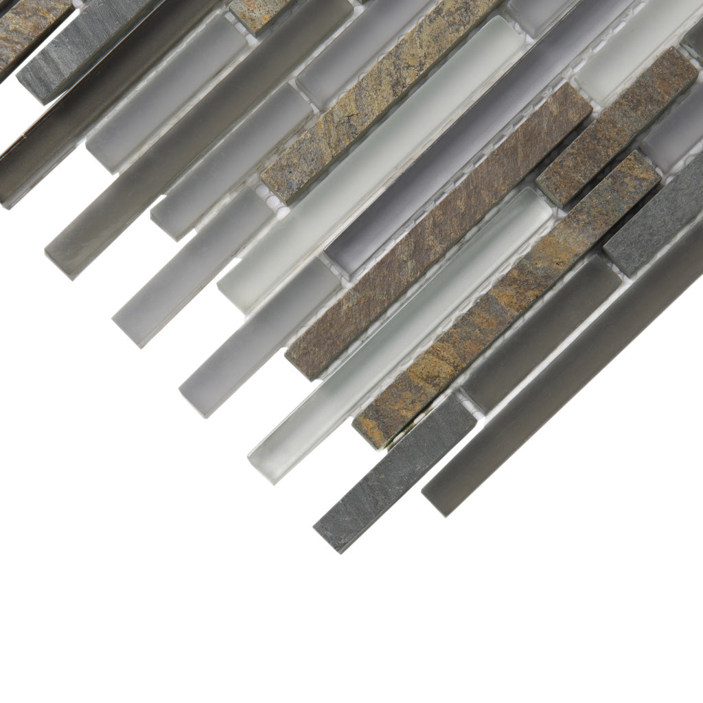 Gray Brown 12x12 Glossy Matte Textured Brick Glass Stone Mosaic Tile (5 pack, 4.83 sq ft/case) - Sample