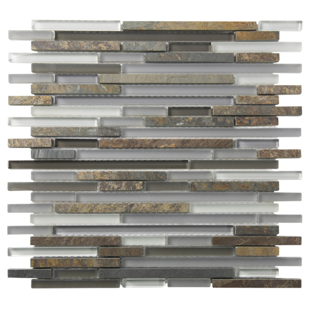 Gray Brown 12x12 Glossy Matte Textured Brick Glass Stone Mosaic Tile (5 pack, 4.83 sq ft/case) - Sample