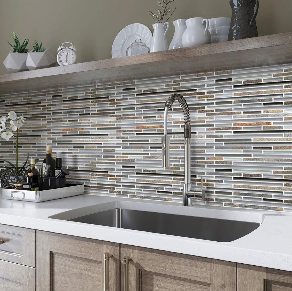 Gray Brown 12x12 Glossy Matte Textured Brick Glass Stone Mosaic Tile (5 pack, 4.83 sq ft/case) - Sample