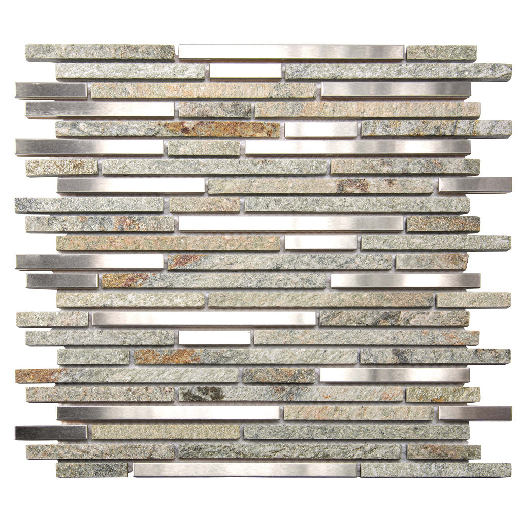 Gray 12x12 Polished Textured Brick Stone Metal Mosaic Tile (5 pack, 4.83 sq ft/case) - Sample