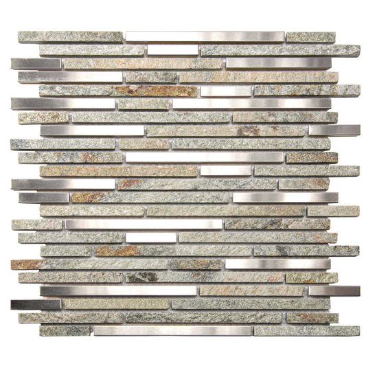 Gray 12x12 Polished Textured Brick Stone Metal Mosaic Tile (5 pack, 4.83 sq ft/case) - Sample