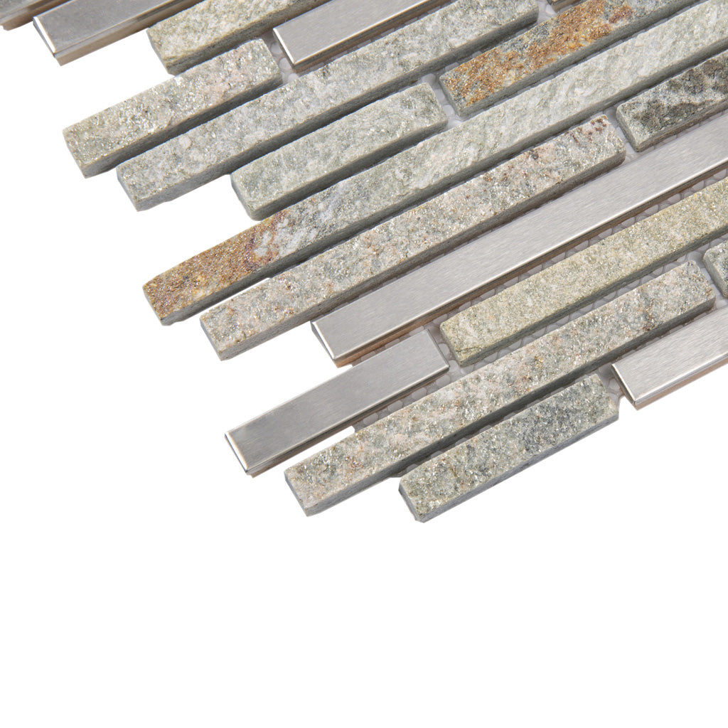 Gray 12x12 Polished Textured Brick Stone Metal Mosaic Tile (5 pack, 4.83 sq ft/case) - Sample