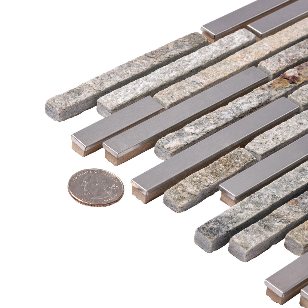 Gray 12x12 Polished Textured Brick Stone Metal Mosaic Tile (5 pack, 4.83 sq ft/case) - Sample