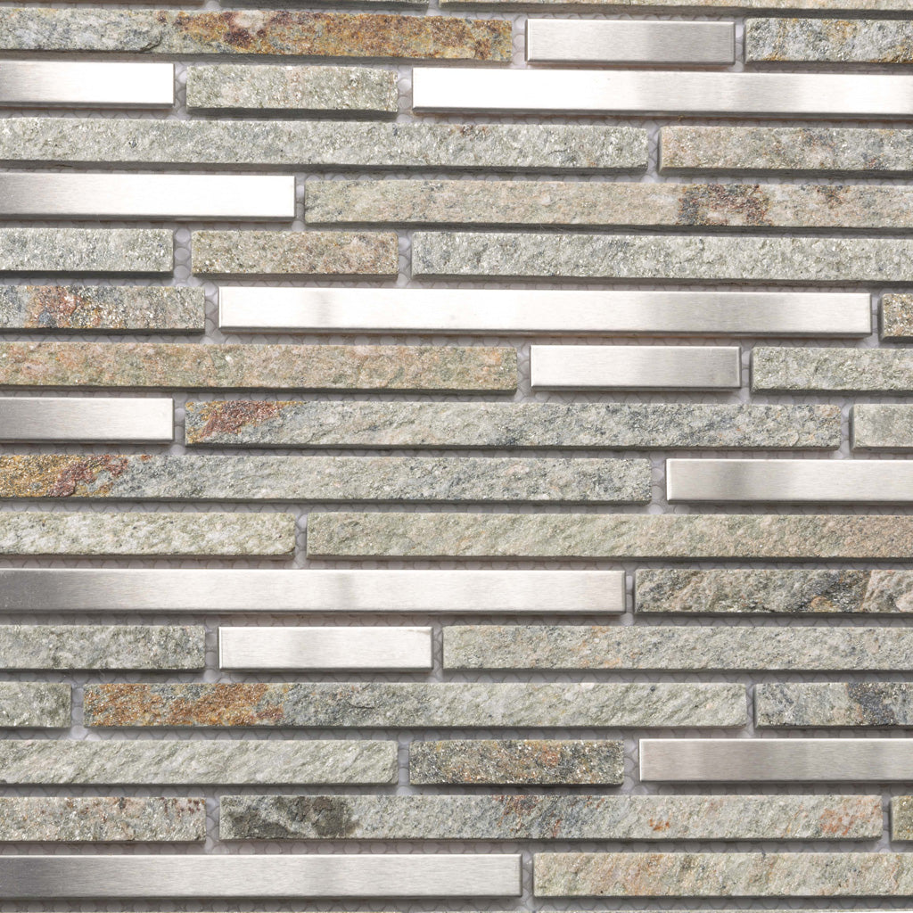 Gray 12x12 Polished Textured Brick Stone Metal Mosaic Tile (5 pack, 4.83 sq ft/case) - Sample