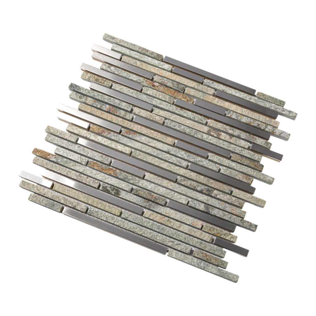Gray 12x12 Polished Textured Brick Stone Metal Mosaic Tile (5 pack, 4.83 sq ft/case) - Sample