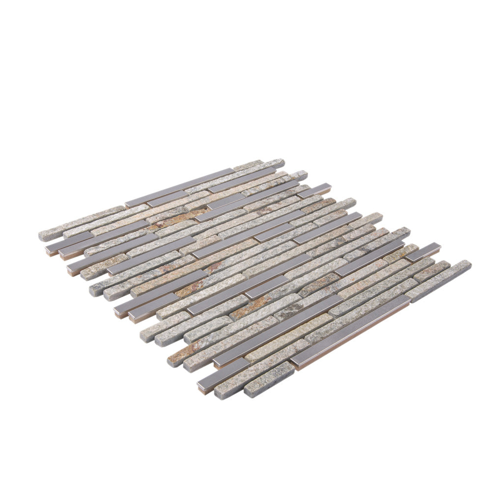 Gray 12x12 Polished Textured Brick Stone Metal Mosaic Tile (5 pack, 4.83 sq ft/case) - Sample