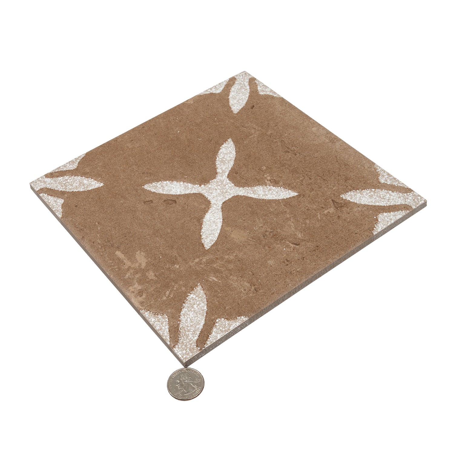 Sample - Terracotta Brown 9x9 Matte, Glossy Floral Square Porcelain Tile (13 pack, 6.96 sq ft/case)