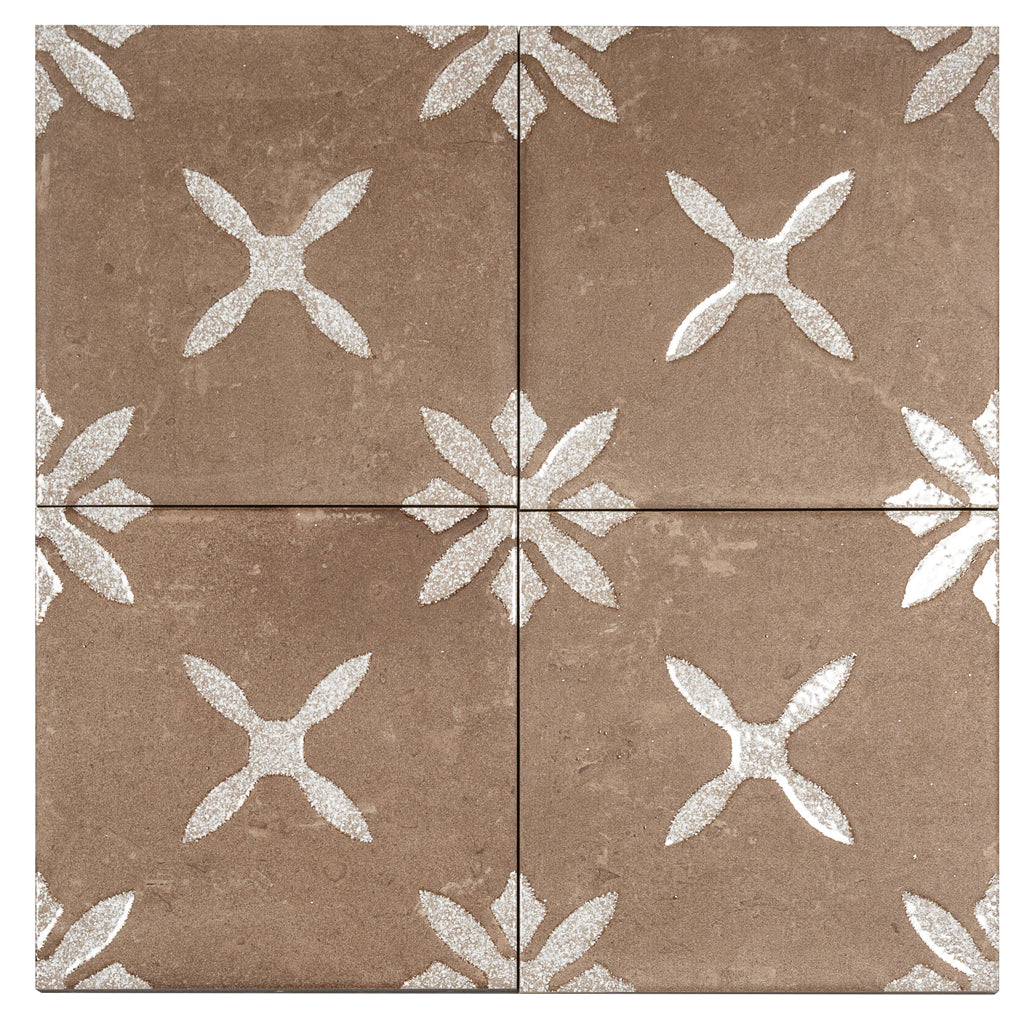 Sample - Terracotta Brown 9x9 Matte, Glossy Floral Square Porcelain Tile (13 pack, 6.96 sq ft/case)