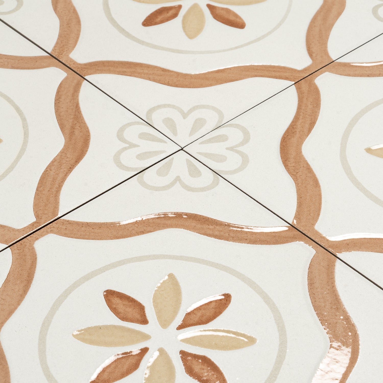 Clay off-white 9x9 Matte, Glossy Floral Square Porcelain Tile (13 pack, 6.96 sq ft/case)