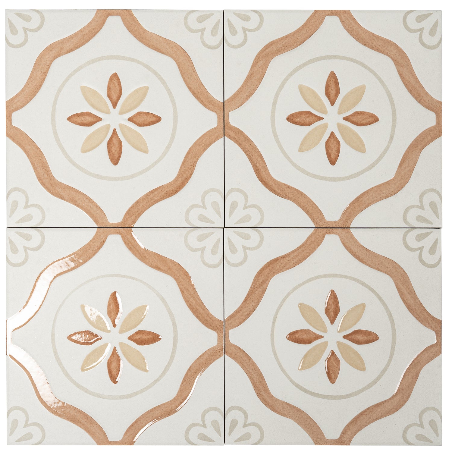 Clay off-white 9x9 Matte, Glossy Floral Square Porcelain Tile (13 pack, 6.96 sq ft/case)