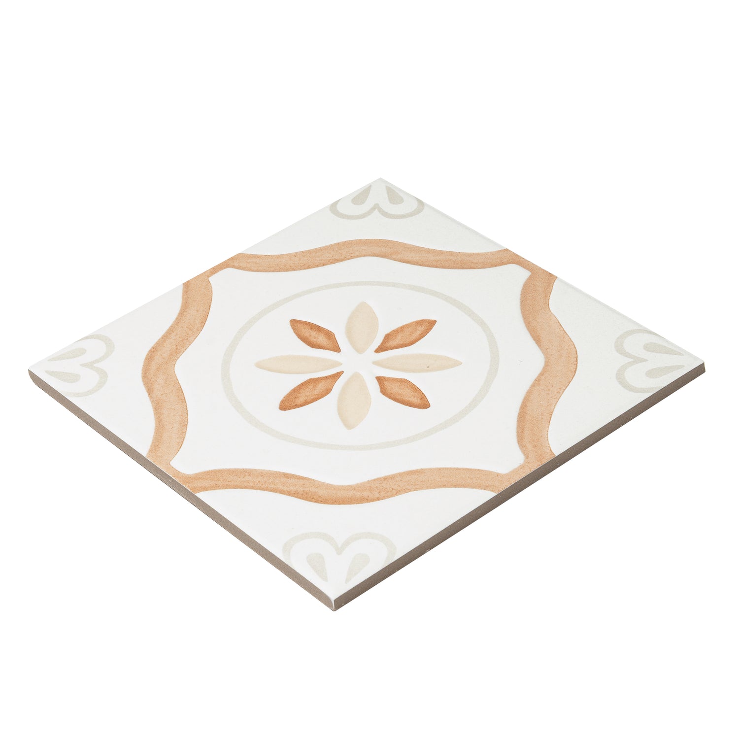 Clay off-white 9x9 Matte, Glossy Floral Square Porcelain Tile (13 pack, 6.96 sq ft/case)