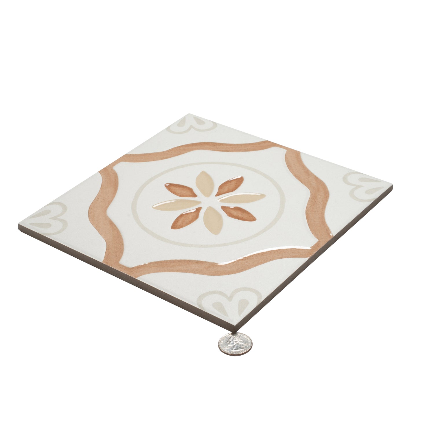 Palmera 9x9 Clay off-white Porcelain Floral Square Wall and Floor Tile (13 Pack, 6.96 sq ft/case) - Sample