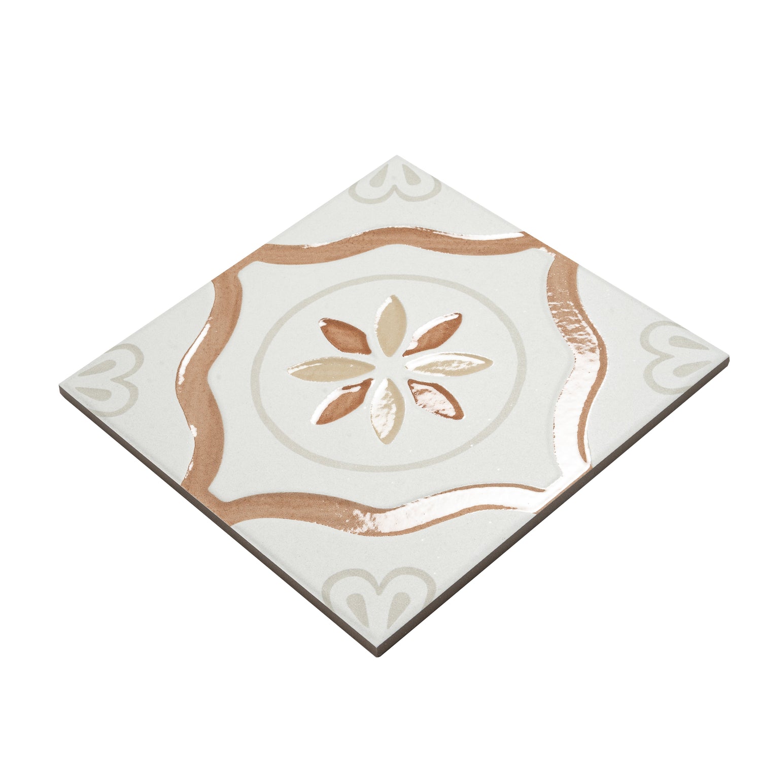 Palmera 9x9 Clay off-white Porcelain Floral Square Wall and Floor Tile (13 Pack, 6.96 sq ft/case) - Sample