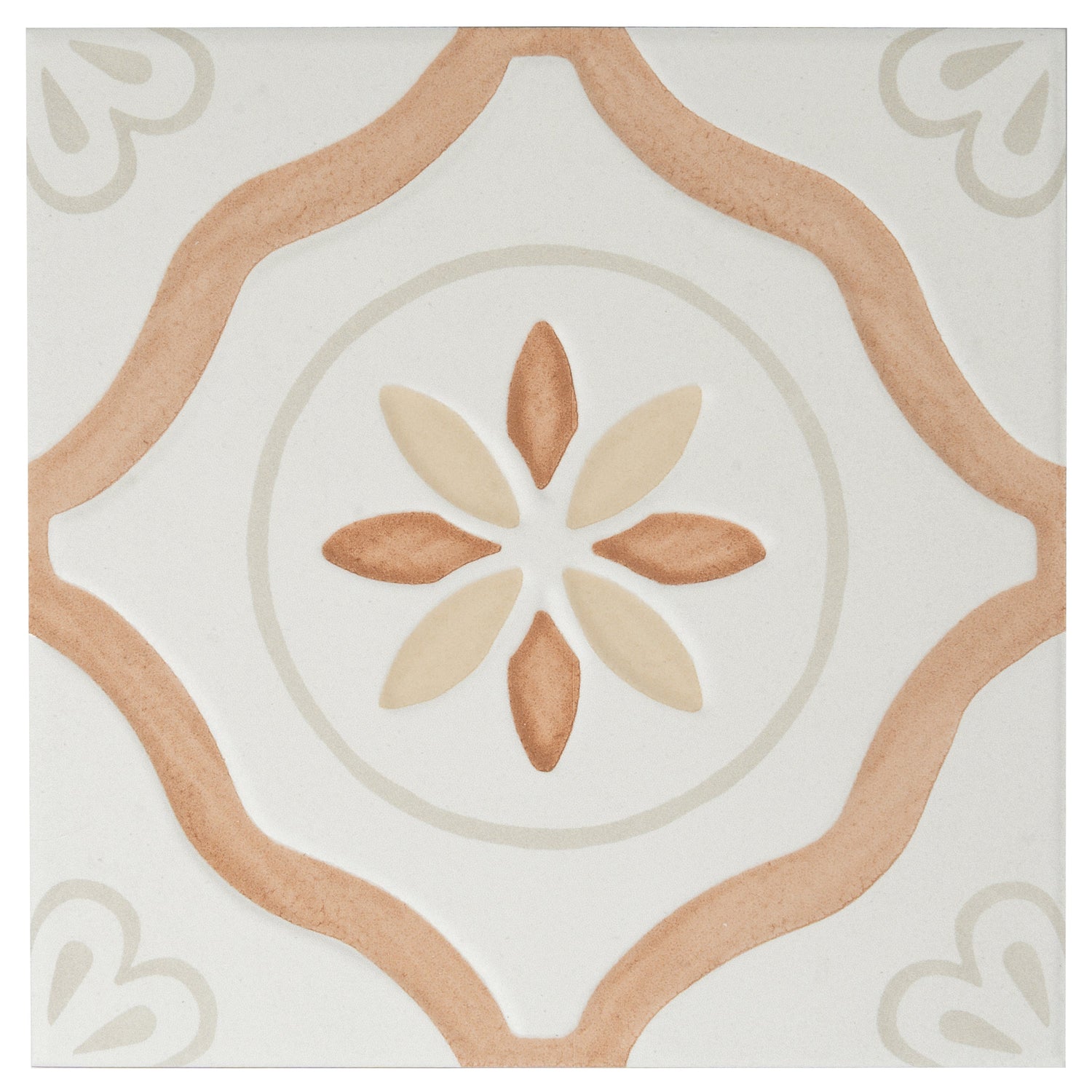 Palmera 9x9 Clay off-white Porcelain Floral Square Wall and Floor Tile (13 Pack, 6.96 sq ft/case) - Sample