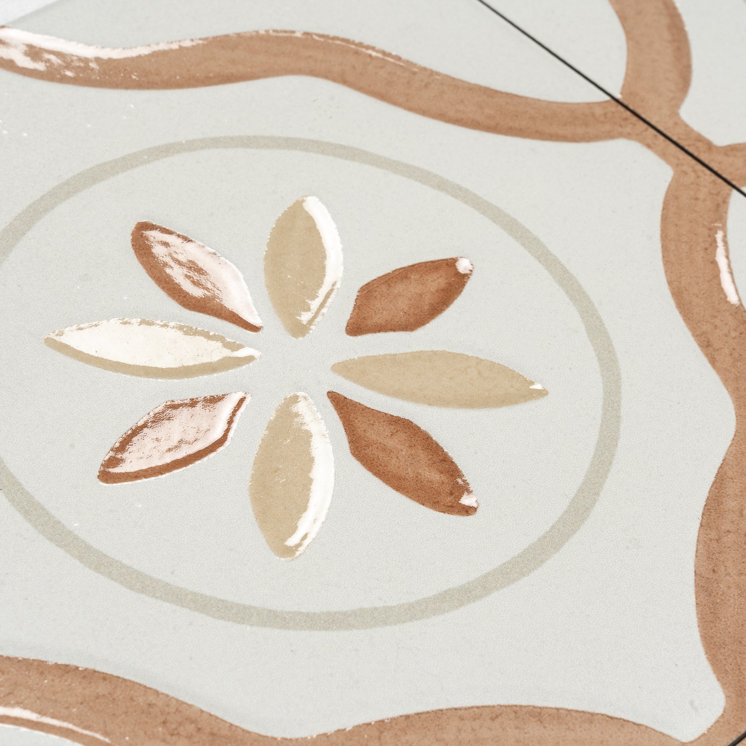 Clay off-white 9x9 Matte, Glossy Floral Square Porcelain Tile (13 pack, 6.96 sq ft/case)