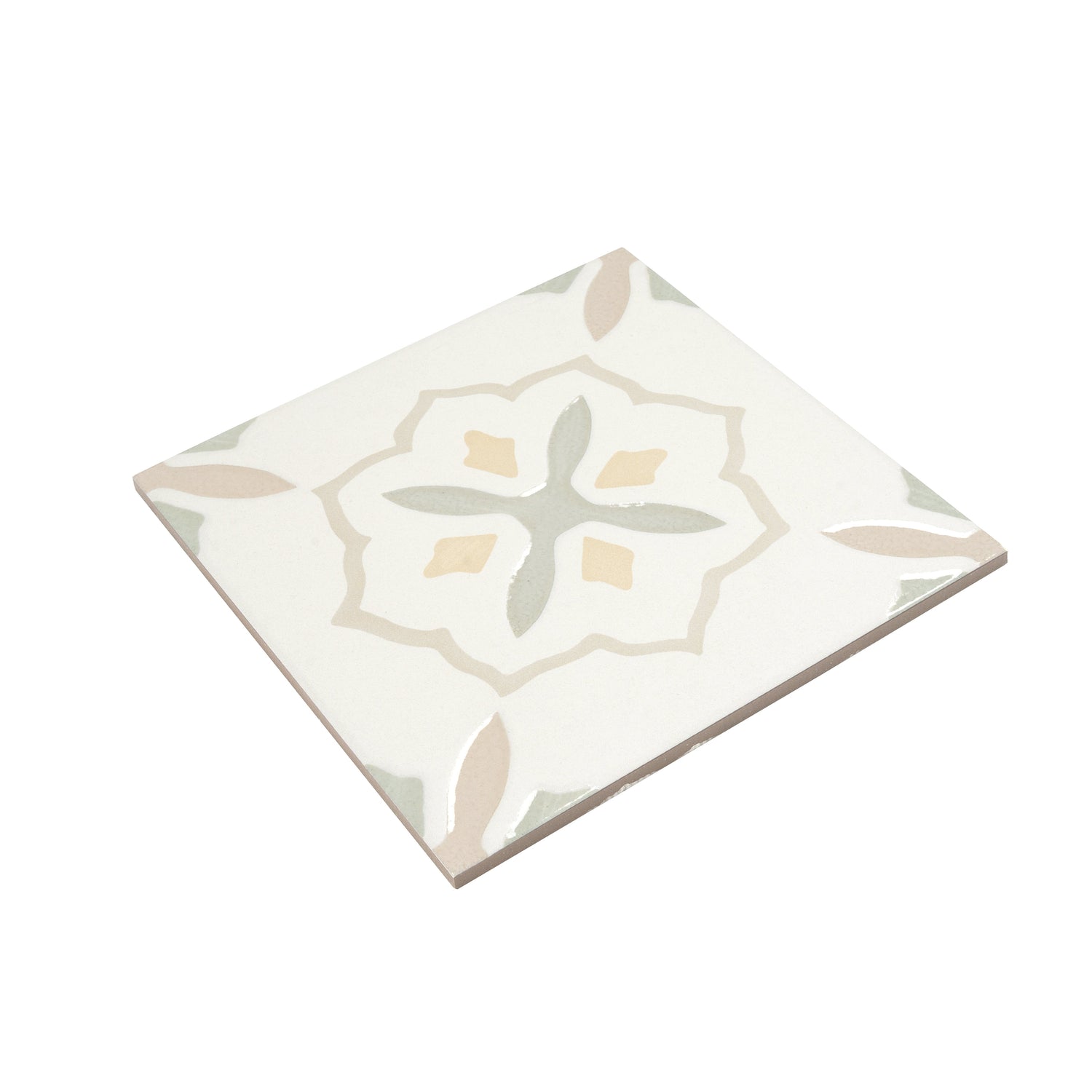 Palmera 9x9 Off-White Yellow Porcelain Floral Square Wall and Floor Tile (13 Pack, 6.96 sq ft/case) - Sample