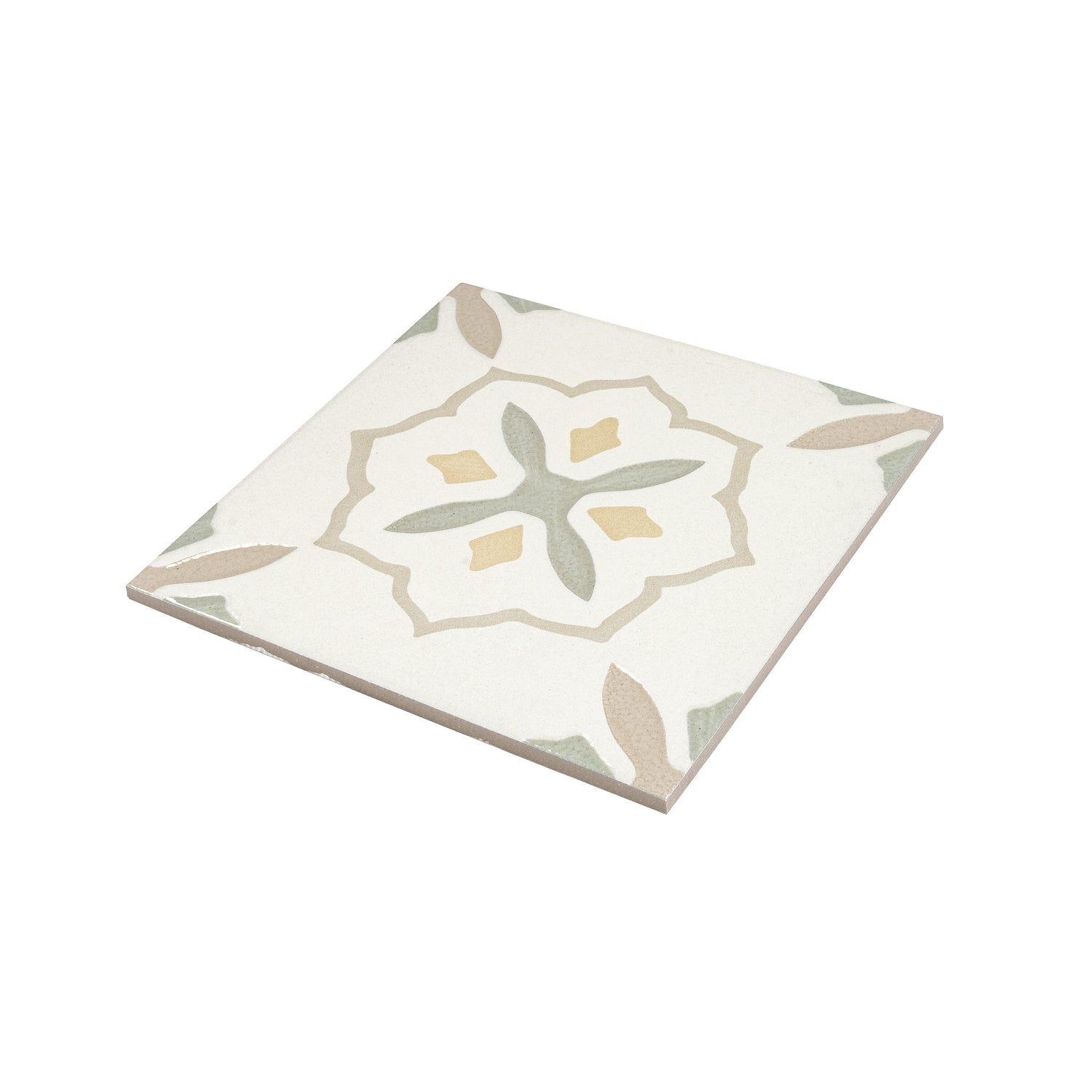 Palmera 9x9 Off-White Yellow Porcelain Floral Square Wall and Floor Tile (13 Pack, 6.96 sq ft/case) - Sample