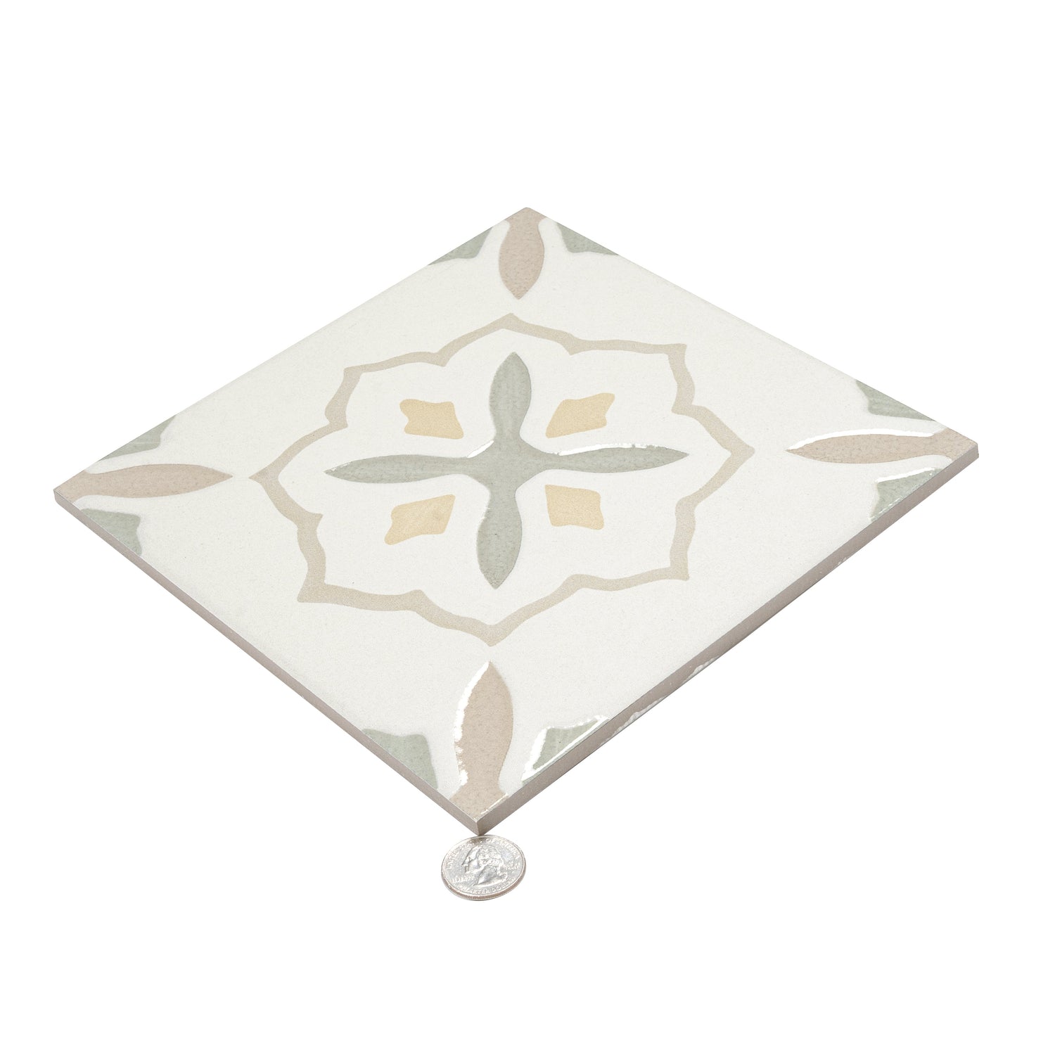 Palmera 9x9 Off-White Yellow Porcelain Floral Square Wall and Floor Tile (13 Pack, 6.96 sq ft/case) - Sample