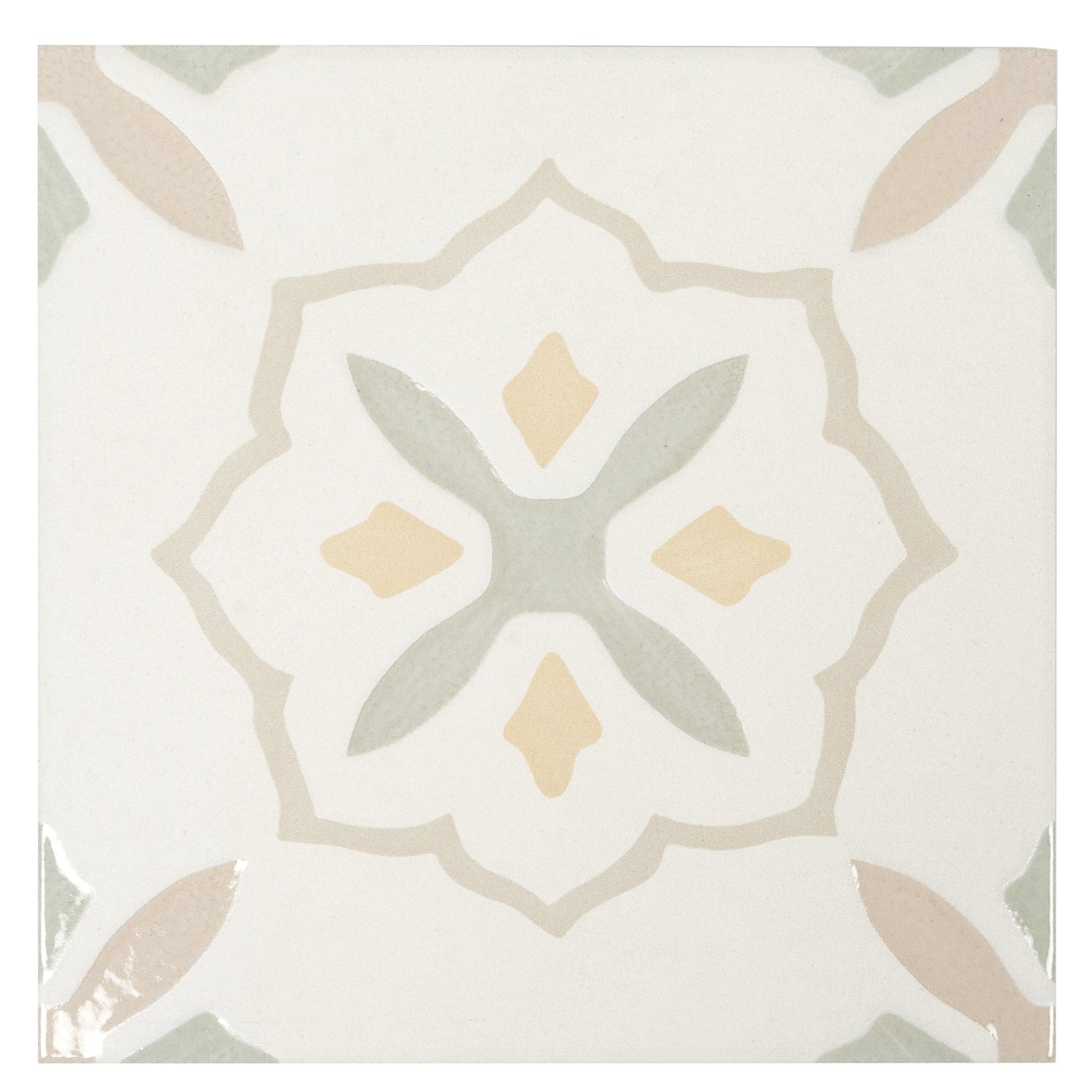 Palmera 9x9 Off-White Yellow Porcelain Floral Square Wall and Floor Tile (13 Pack, 6.96 sq ft/case) - Sample