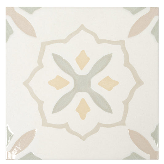 Palmera 9x9 Off-White Yellow Porcelain Floral Square Wall and Floor Tile (13 Pack, 6.96 sq ft/case) - Sample