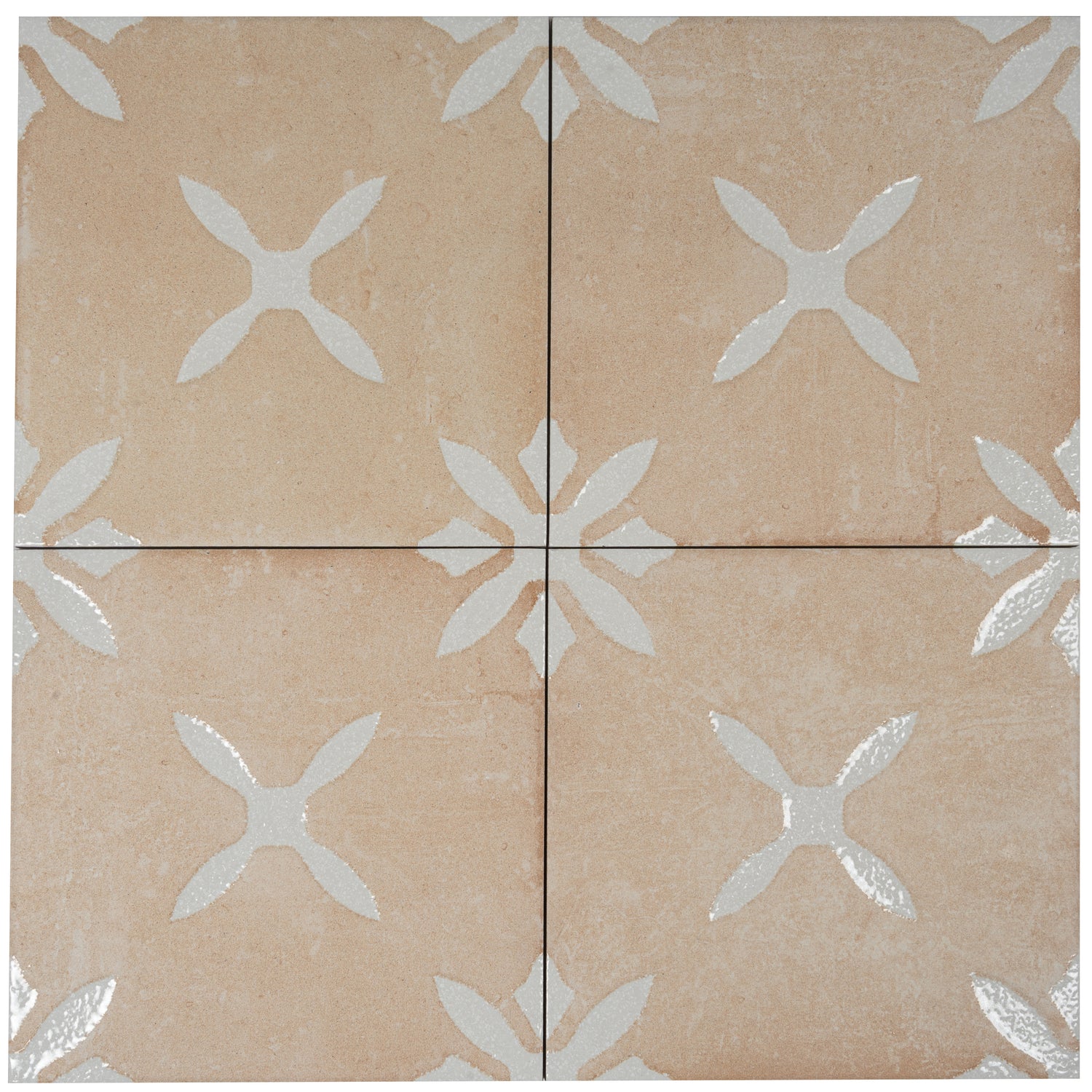 Terracotta Beige 9x9 Matte, Glossy Floral Square Porcelain Tile (13 pack, 6.96 sq ft/case)