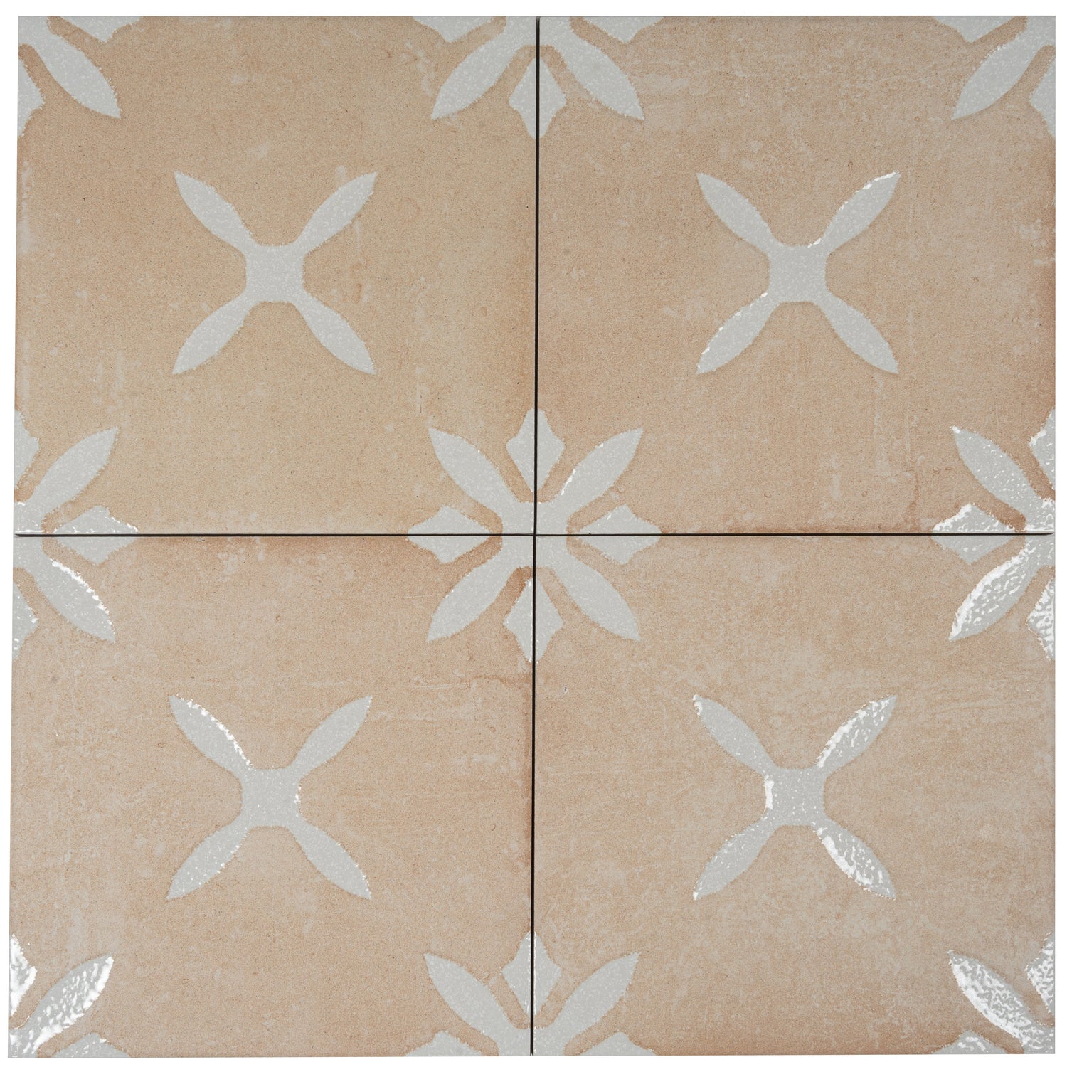 Sample - Terracotta Beige 9x9 Matte, Glossy Floral Square Porcelain Tile (13 pack, 6.96 sq ft/case)