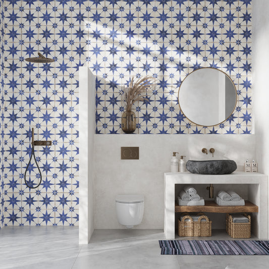 Blue White 9x9 Matte-Layer Tech Star Square Porcelain Tile (13 pack, 6.96 sq ft/case)