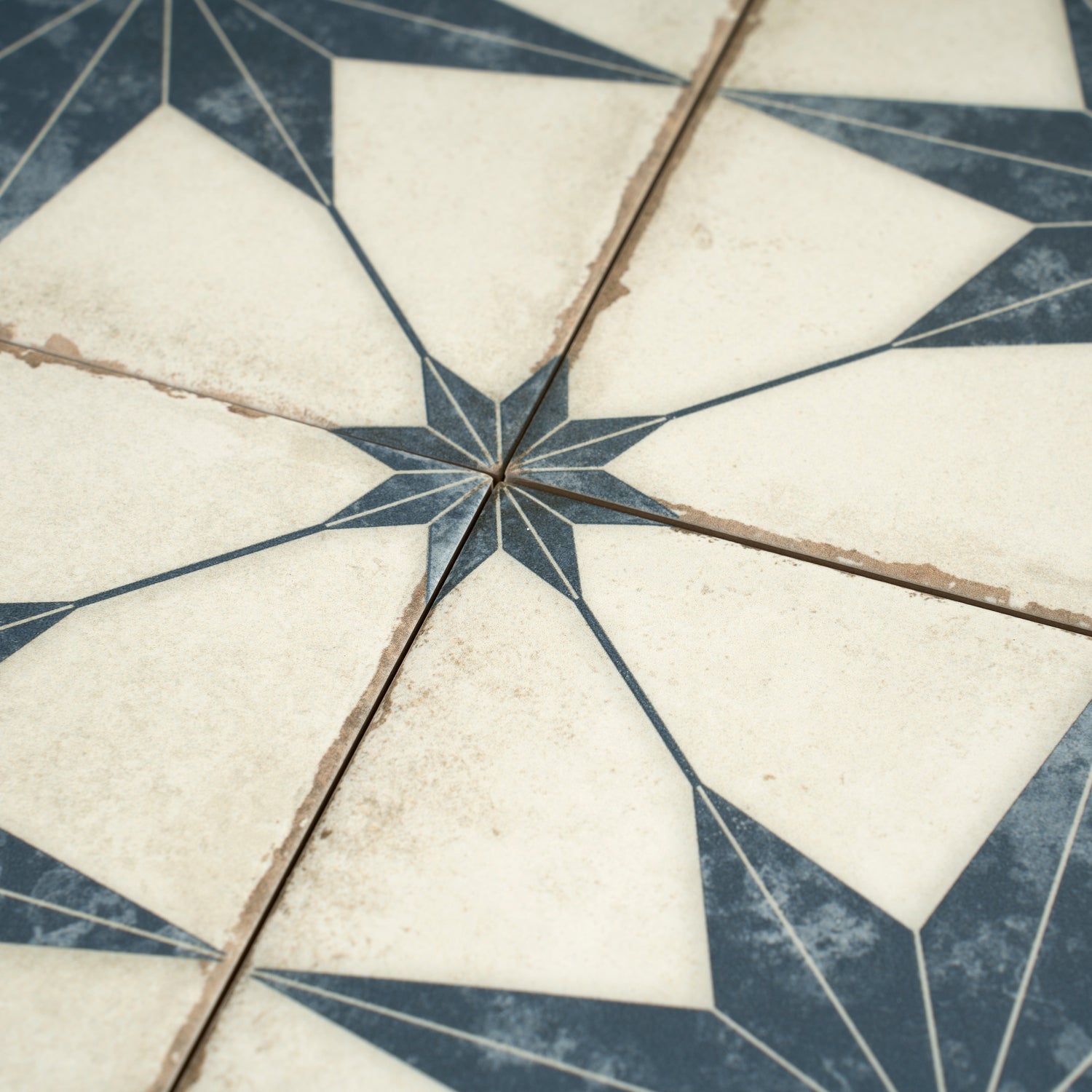 Faenza 8x8 White Navy Porcelain Square Motif Wall and Floor Tile (15 Pack, 6.46 sq ft/case)