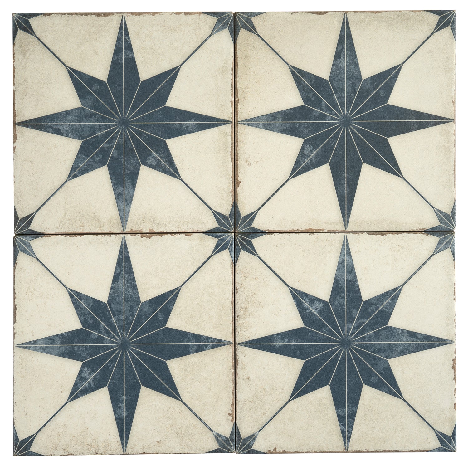 Faenza 8x8 White Navy Porcelain Square Motif Wall and Floor Tile (15 Pack, 6.46 sq ft/case)
