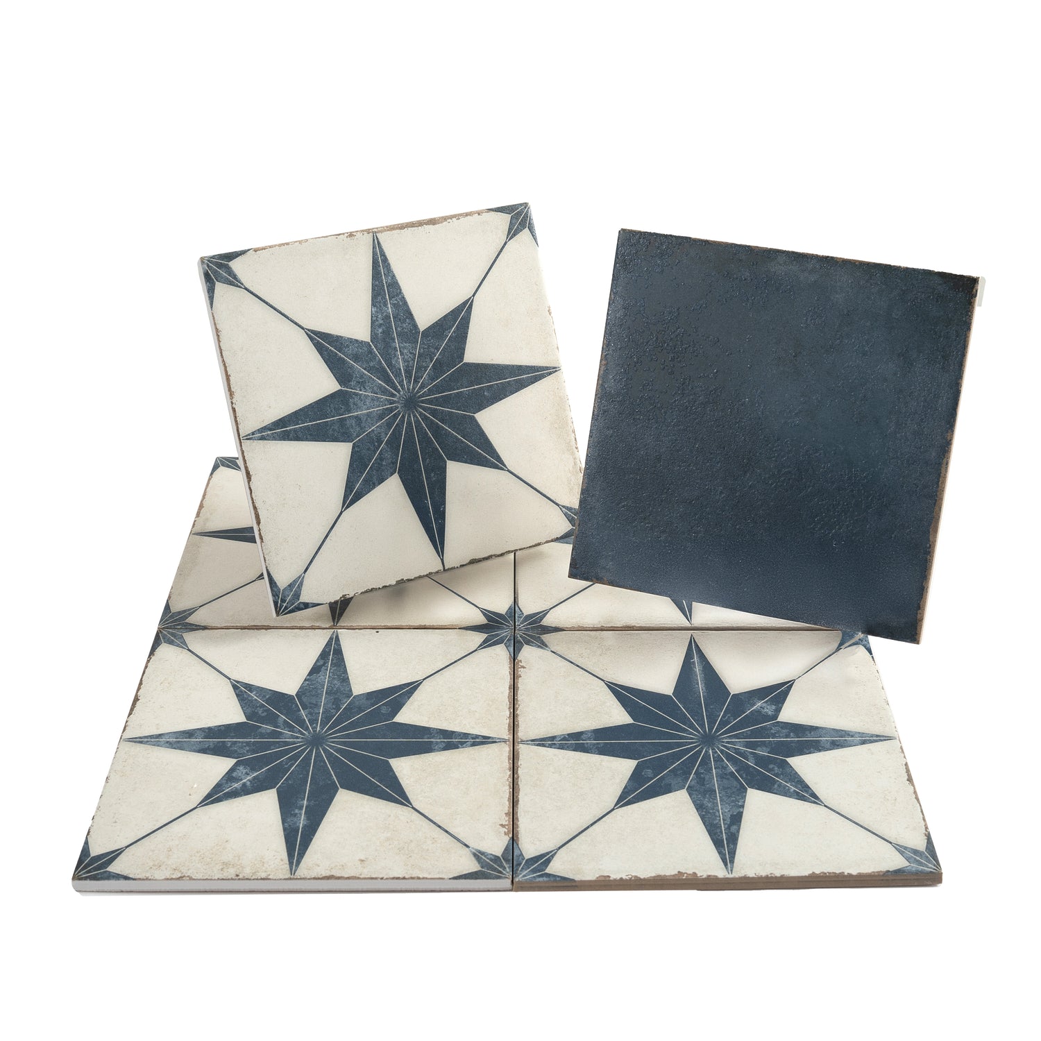 Faenza 8x8 White Navy Porcelain Square Motif Wall and Floor Tile (15 Pack, 6.46 sq ft/case)