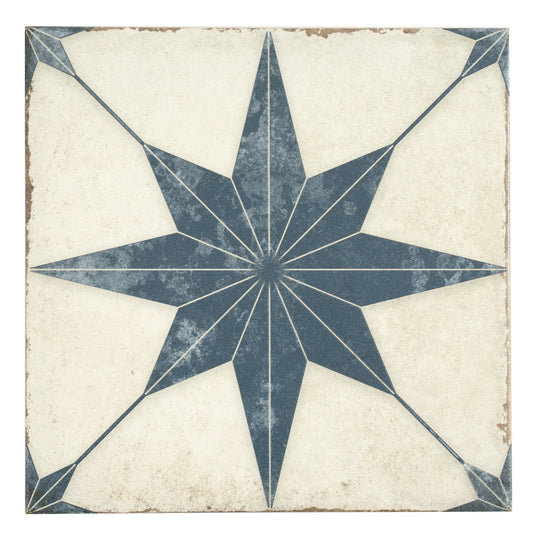 Faenza 8x8 White Navy Porcelain Square Motif Wall and Floor Tile (15 Pack, 6.46 sq ft/case)