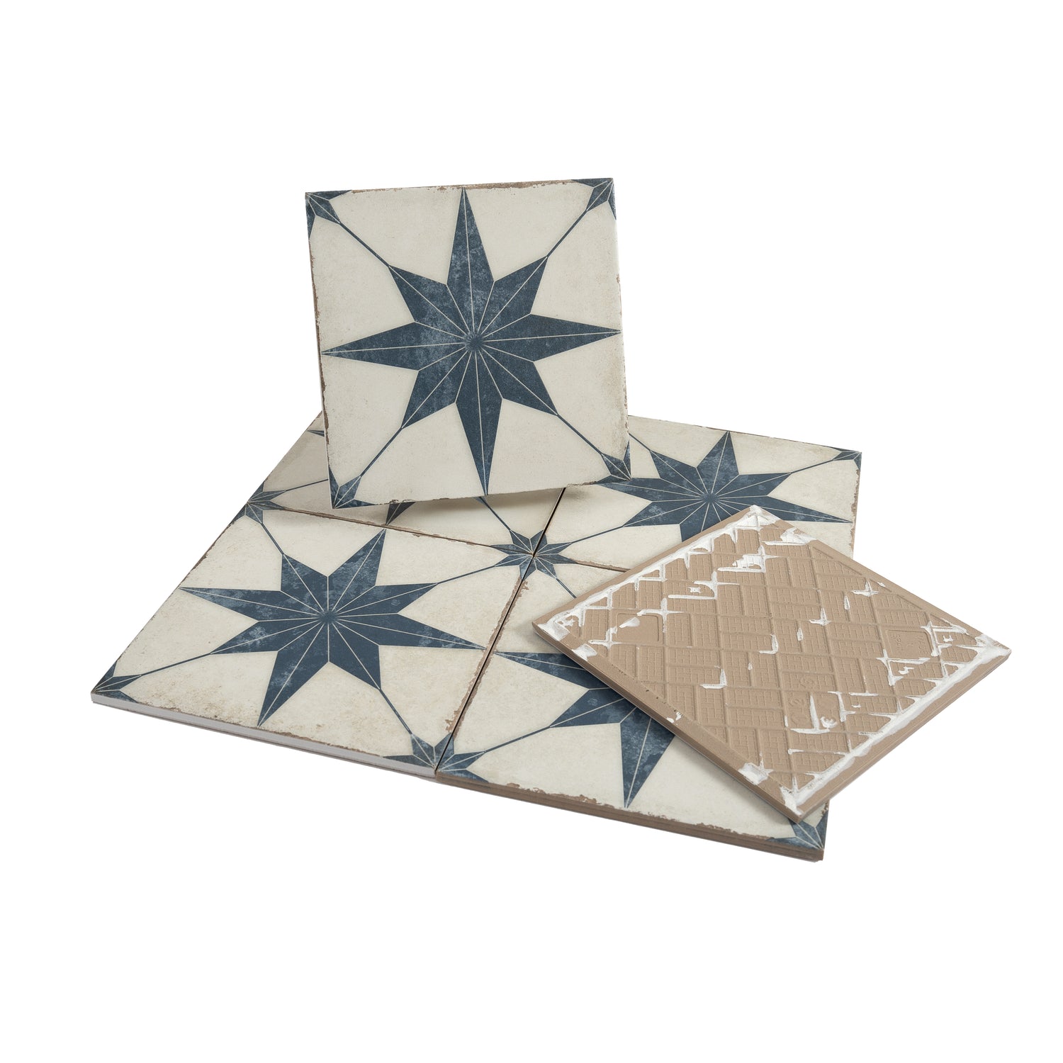 Faenza 8x8 White Navy Porcelain Square Motif Wall and Floor Tile (15 Pack, 6.46 sq ft/case)
