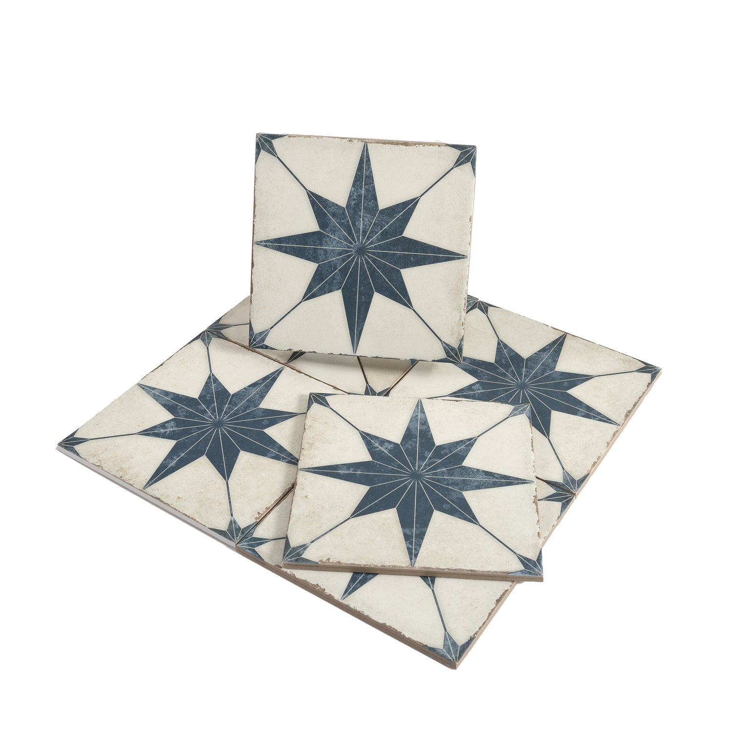 Faenza 8x8 White Navy Porcelain Square Motif Wall and Floor Tile (15 Pack, 6.46 sq ft/case)