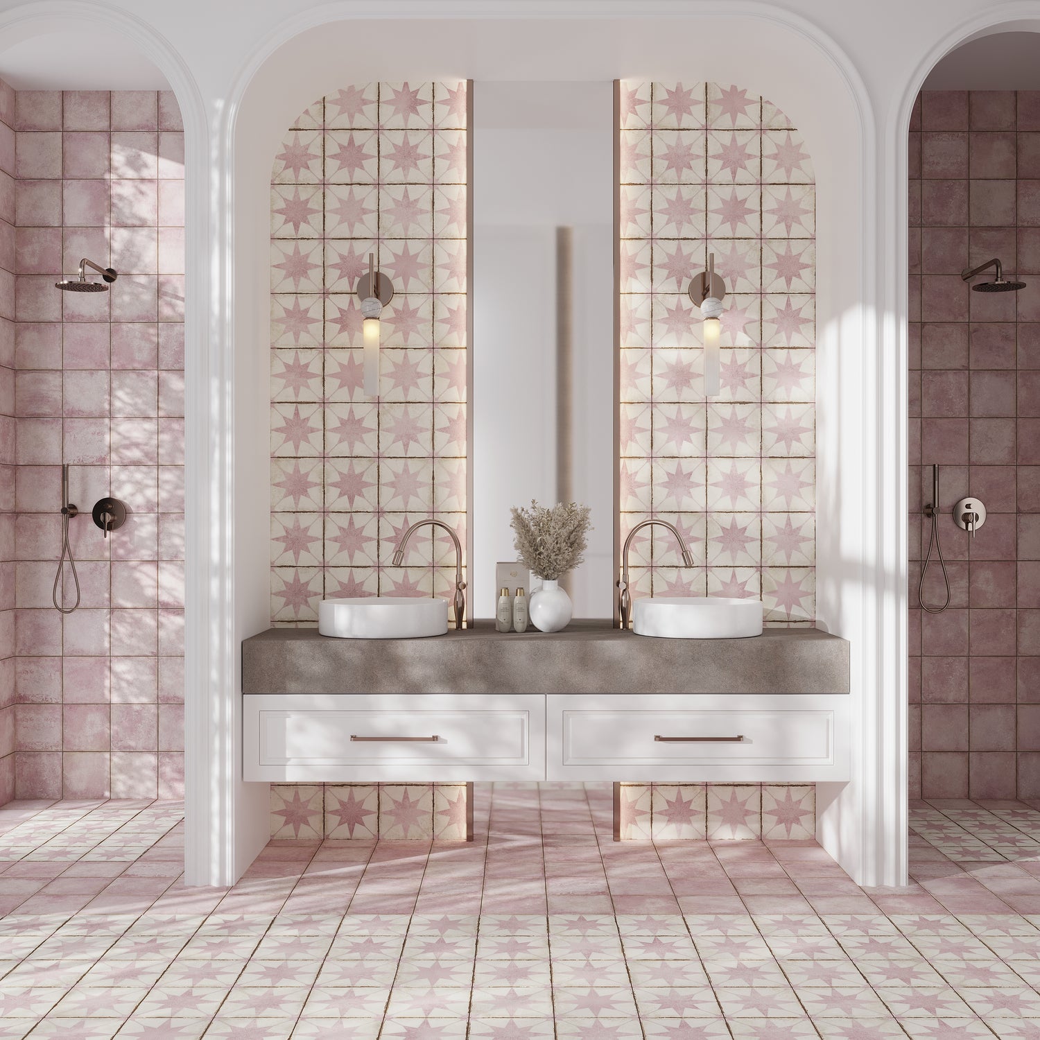 Faenza 8x8 White Pink Porcelain Square Motif Wall and Floor Tile (15 Pack, 6.46 sq ft/case)