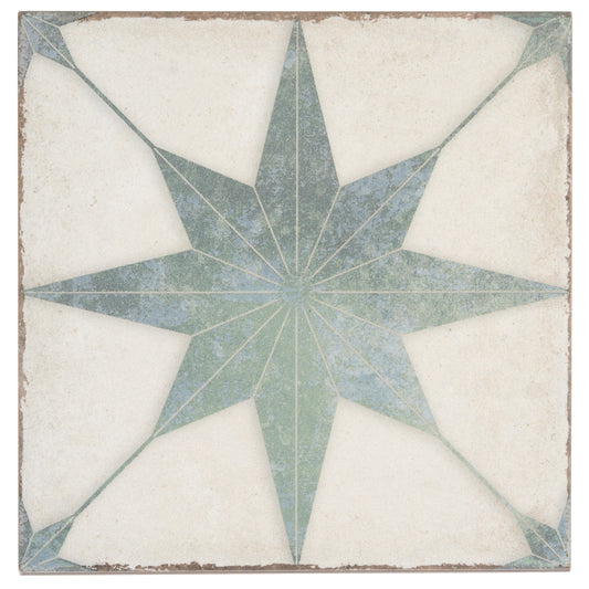 Faenza 8x8 White, Dusty Sage Green Porcelain Square Motif Wall and Floor Tile (15 Pack, 6.46 sq ft/case)